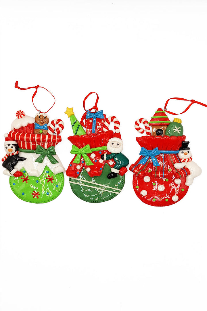 Christmas Ornament - Glossy Gingerbread Gift Bag with Snowman. Wizardi Festive Decoration F07-N2-11-AA440A