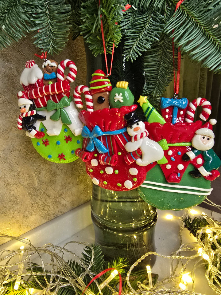 Christmas Ornament - Glossy Gingerbread Gift Bag with Snowman. Wizardi Festive Decoration F07-N2-11-AA440A