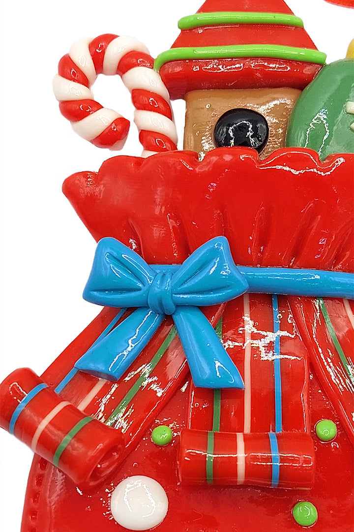 Christmas Ornament - Glossy Gingerbread Gift Bag with Snowman. Wizardi Festive Decoration F07-N2-11-AA440A