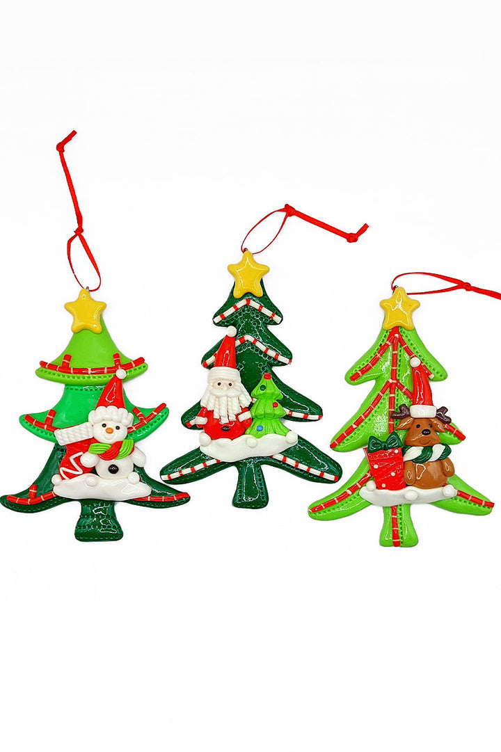 Christmas Ornament - Glossy Gingerbread Tree with Snowman. Wizardi Festive Decoration F07-N2-12-AA453C
