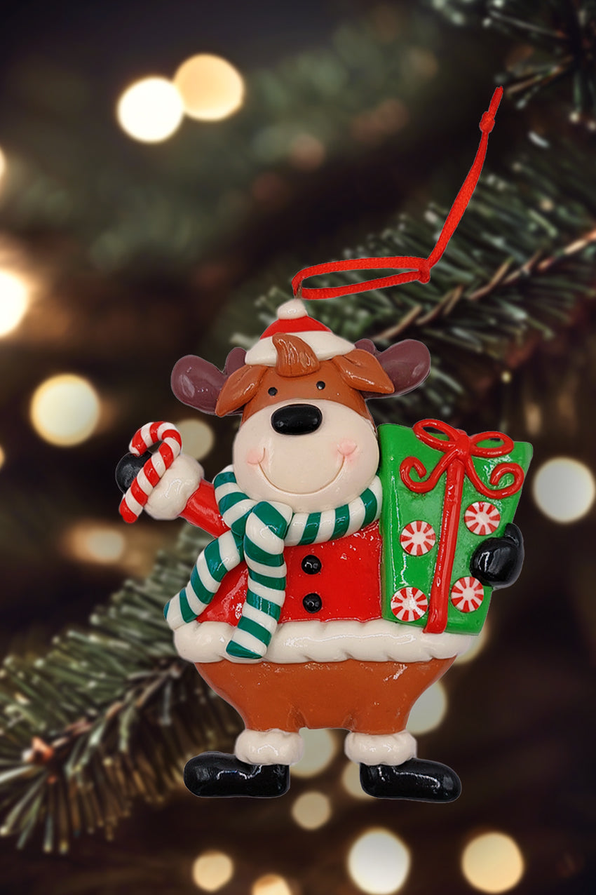 Christmas Ornament - Glossy Gingerbread Reindeer. Wizardi Festive Decoration F07-N2-13-SEE203C