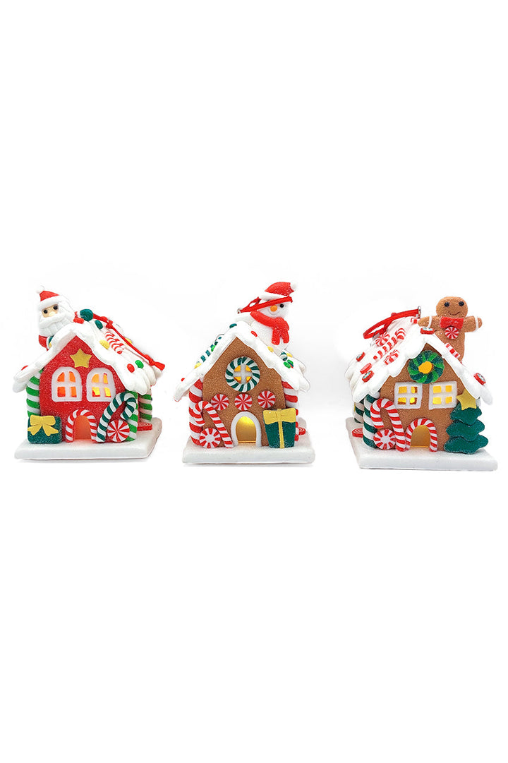 Christmas Ornament - Gingerbread Snow House with Santa. Wizardi Festive Decoration F07-N2-18-EE403A
