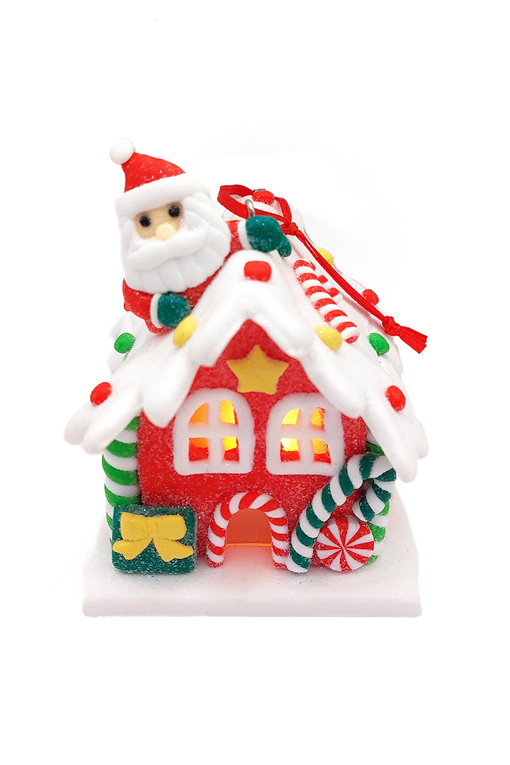 Christmas Ornament - Gingerbread Snow House with Santa. Wizardi Festive Decoration F07-N2-18-EE403A