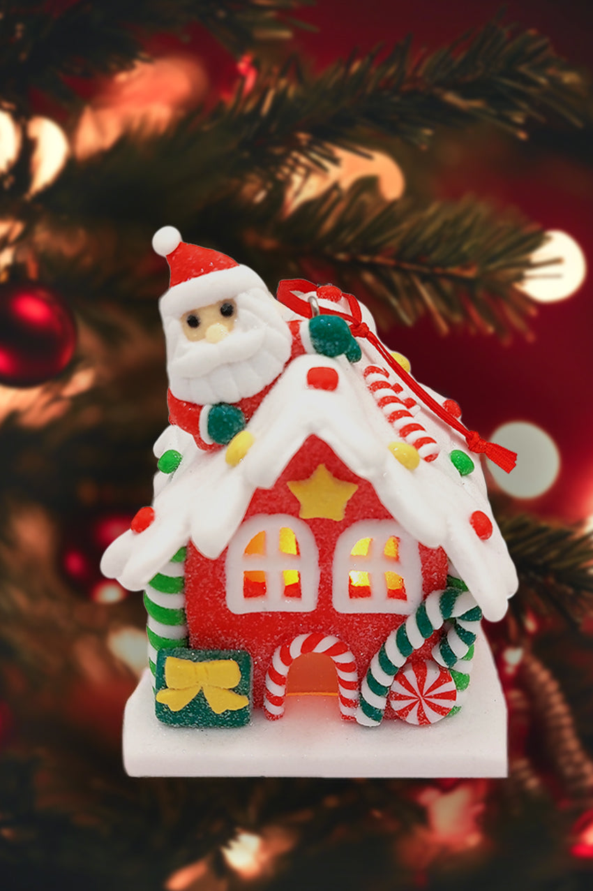 Christmas Ornament - Gingerbread Snow House with Santa. Wizardi Festive Decoration F07-N2-18-EE403A