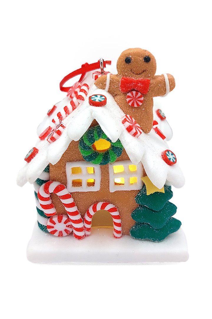 Christmas Ornament - Gingerbread Snow House with Gingerbread Man. Wizardi Festive Decoration F07-N2-18-EE403B