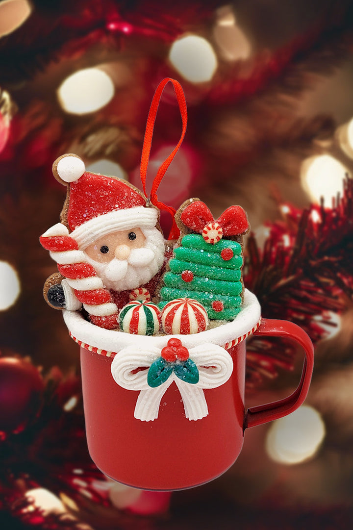 Christmas Ornament - Cup with Gingerbread Man. Wizardi Festive Decoration F07-N2-19-DAA101A
