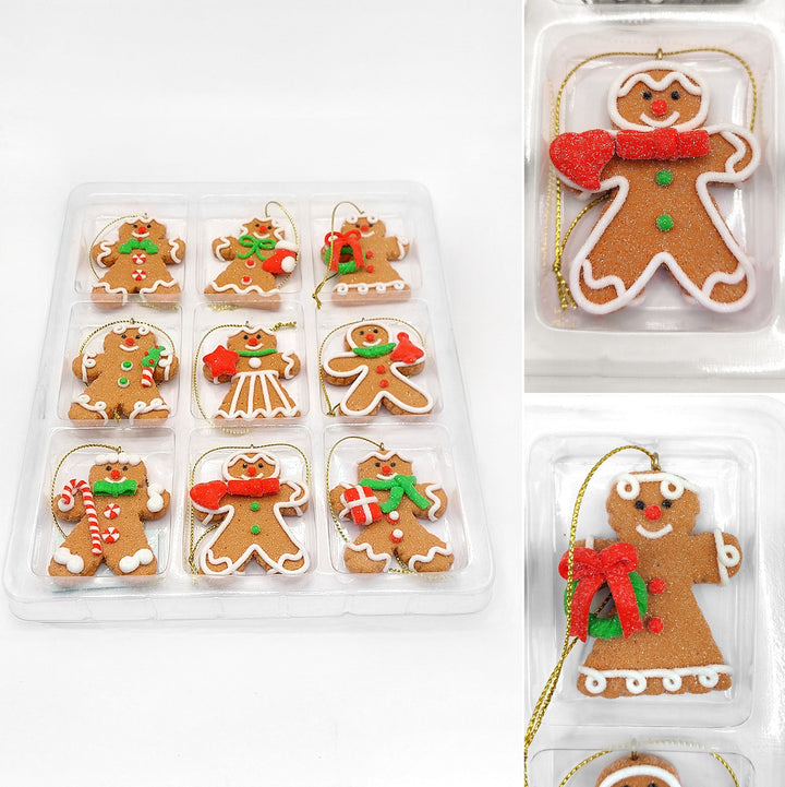 Set of 9 Small Christmas Gingerbread Ornaments. Wizardi Festive Decoration F07-N2-3-W2597A