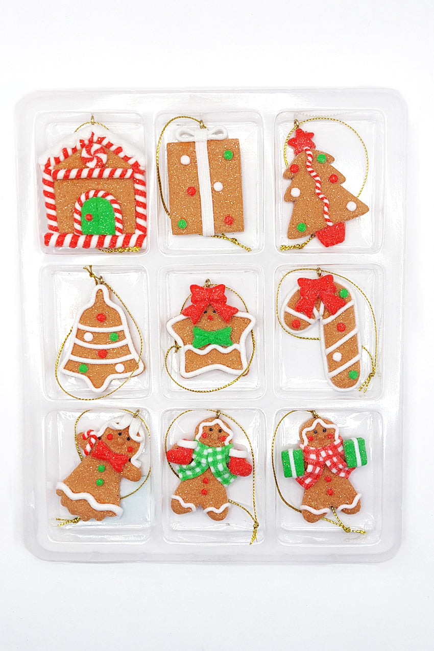 Set of 9 Small Christmas Gingerbread Ornaments. Wizardi Festive Decoration F07-N2-3-W2597B