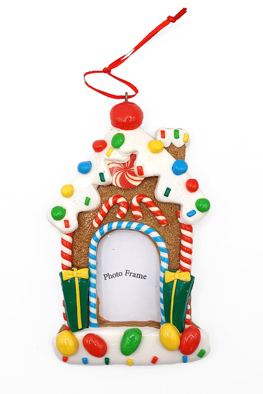 Christmas Ornament - Glossy Gingerbread Gingerbread House Frame. Wizardi Festive Decoration F07-N2-8-SEE200B