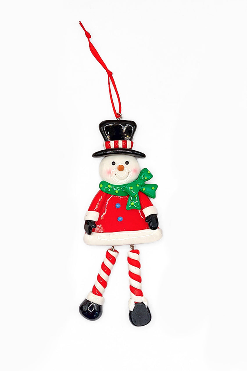 Christmas Ornament - Glossy Gingerbread Snowman with Dangling Legs. Wizardi Festive Decoration F07-N2-9-SAA202B