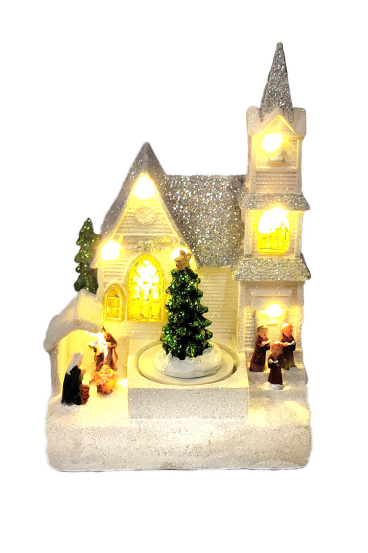 Winter Church with Tree Christmas Village Miniature by Wizardi F07-N6-6