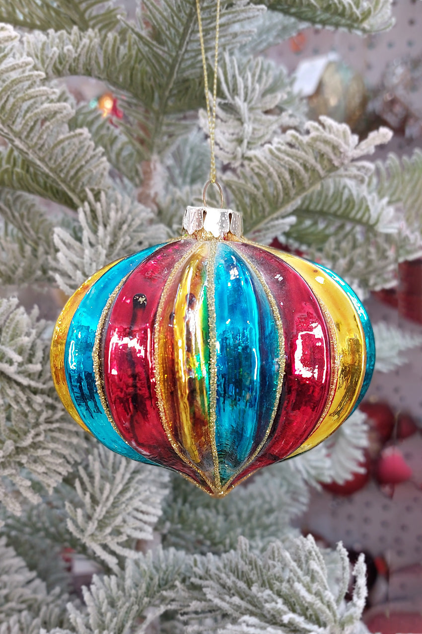 Multicolor Striped Ball Christmas Glass Ornament by Wizardi F07M10-2