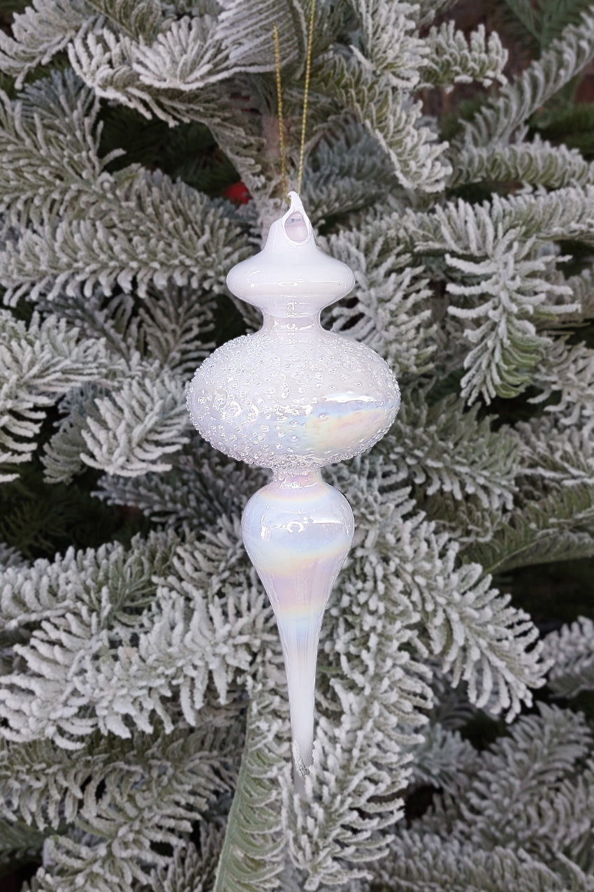 Iridescent White Spire Christmas Glass Ornament by Wizardi F07M10-5