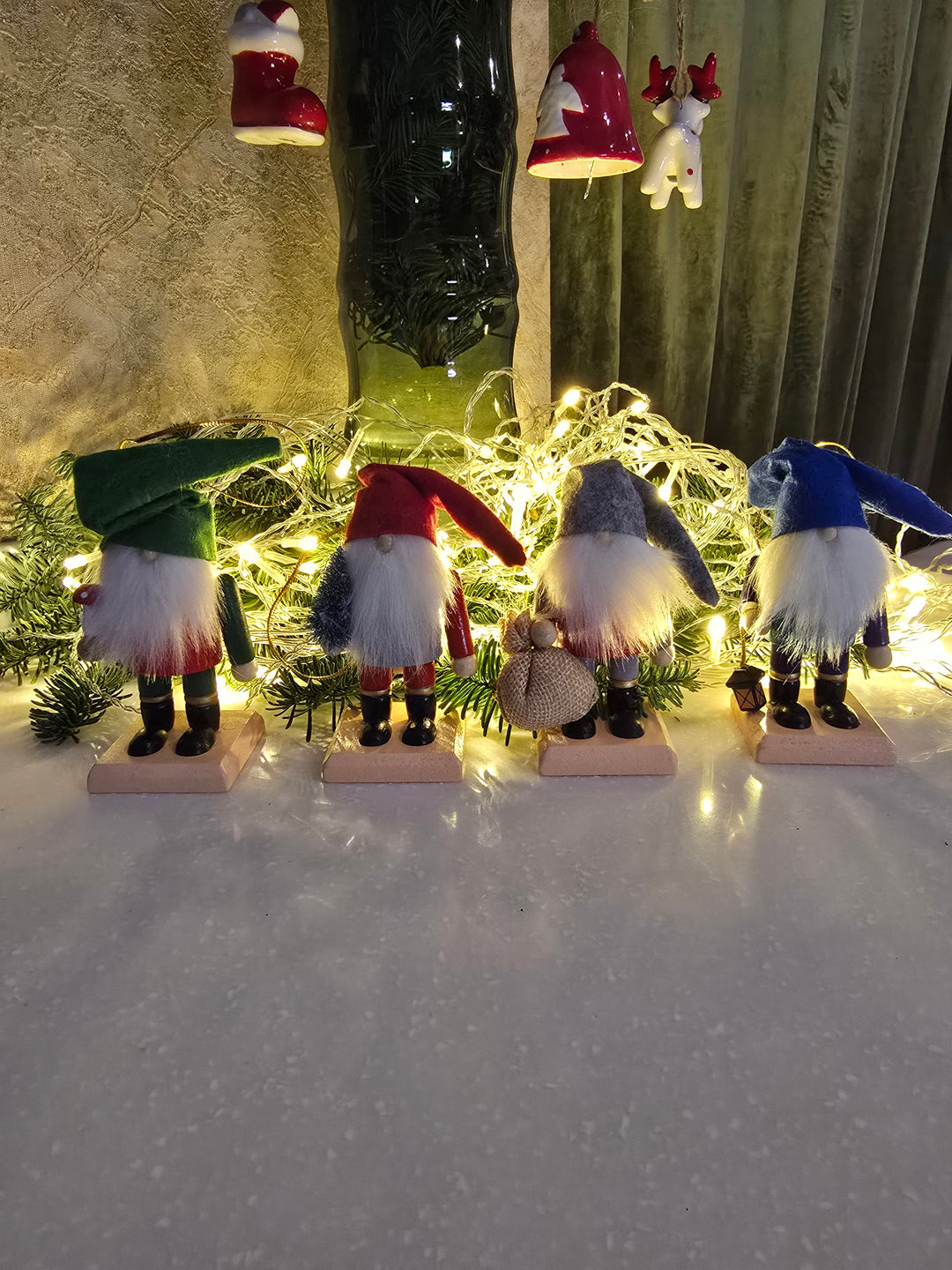 Christmas Gnomes Set. Wizardi Classic Wooden Festive Decoration F07M14-14