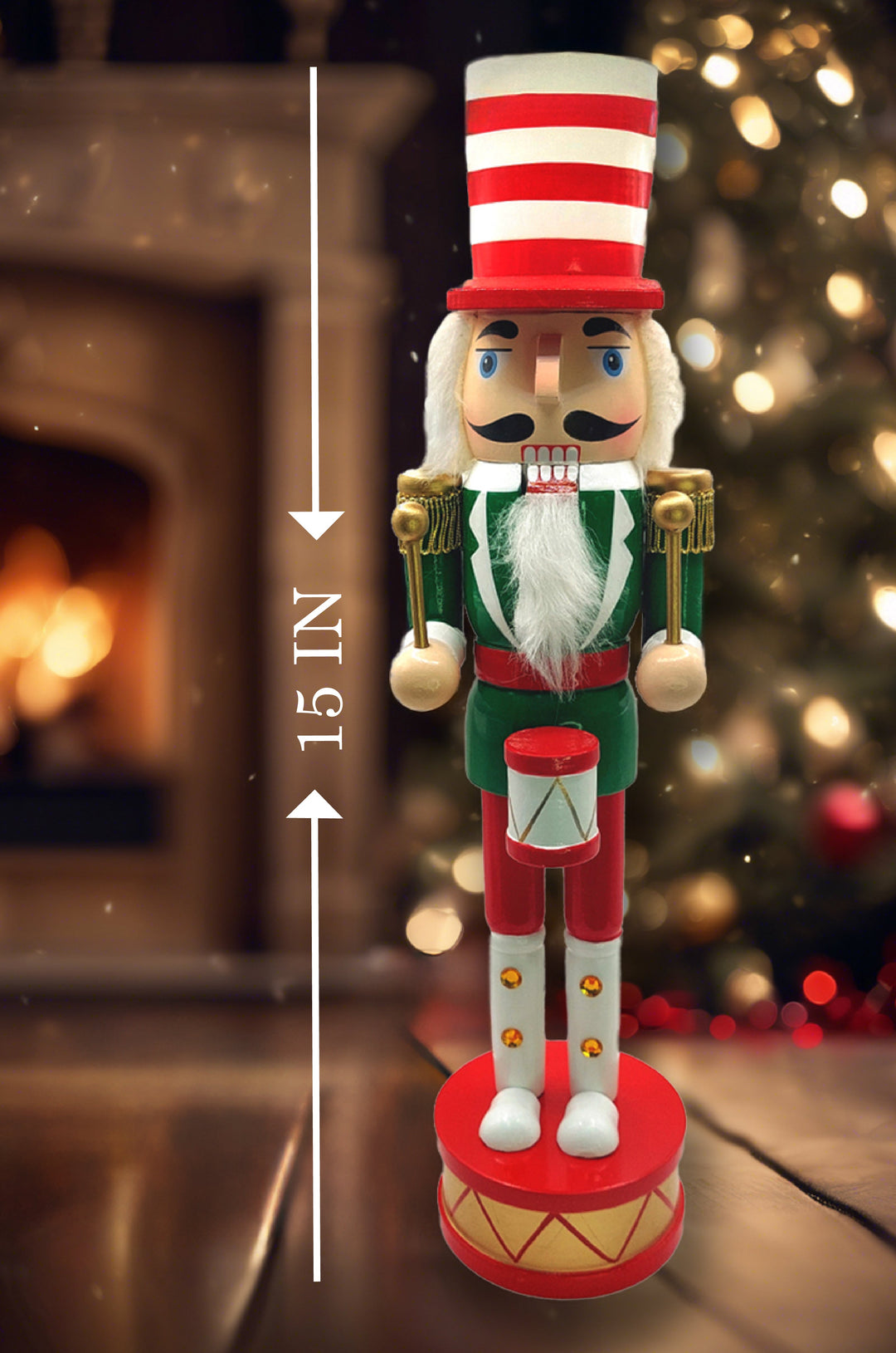 Christmas Drummer Nutcracker. Wizardi Classic Wooden Festive Decoration F07M14-32-N01819A