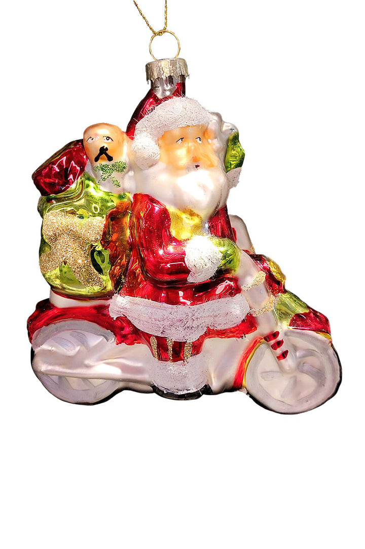 Santa Riding Scooter Christmas Glass Ornament by Wizardi F07M3-27 HB-SY25267
