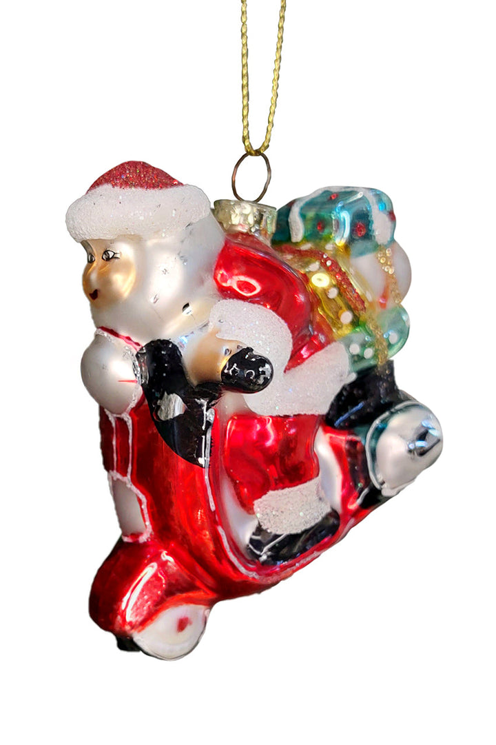 Santa Riding Motorcycle Christmas Glass Ornament by Wizardi F07M3-28 HB-SY25085