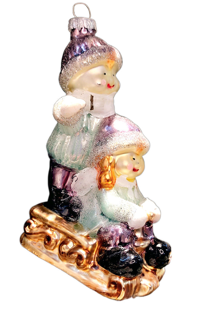 Children on Sled Christmas Glass Ornament by Wizardi F07M3-45 HB-SY25038