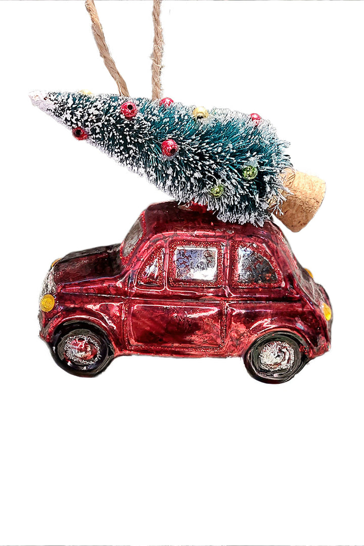 Car with Tree Christmas Glass Ornament by Wizardi F07M3-9 HB-SY25266