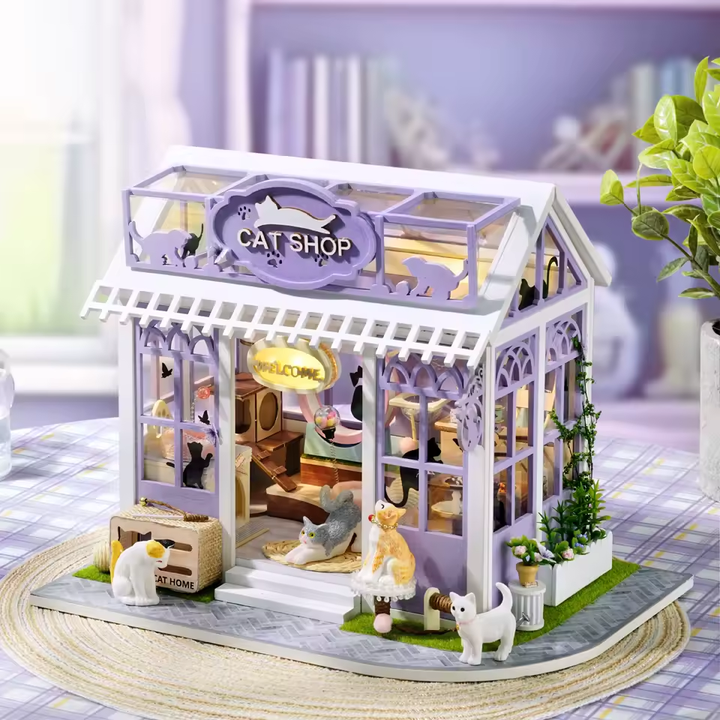 Cat Shop Miniature Dollhouse Kit by Wizardi F07M5-76-AC-003-A