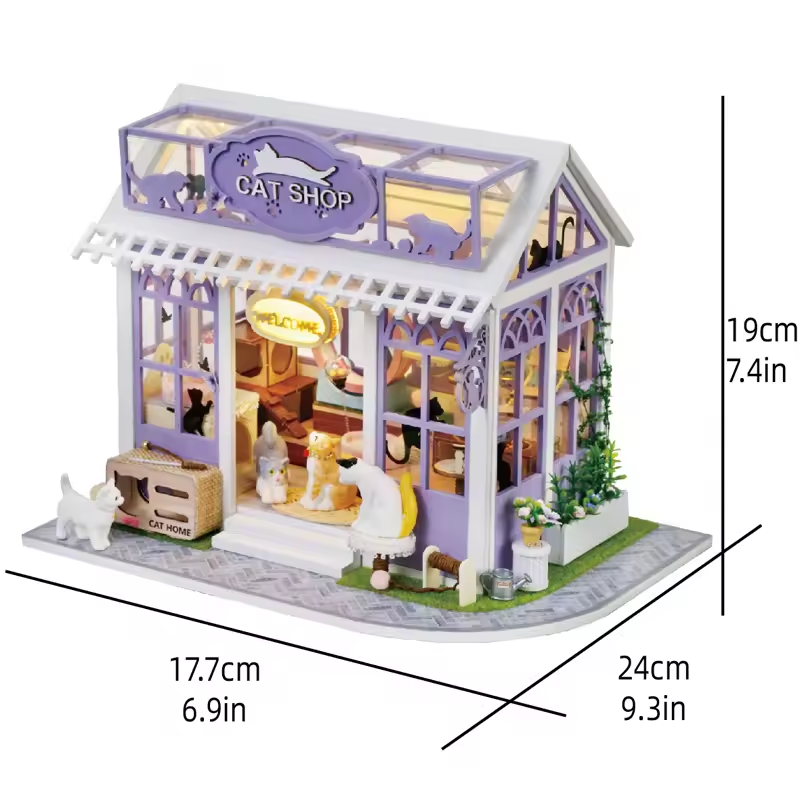 Cat Shop Miniature Dollhouse Kit by Wizardi F07M5-76-AC-003-A