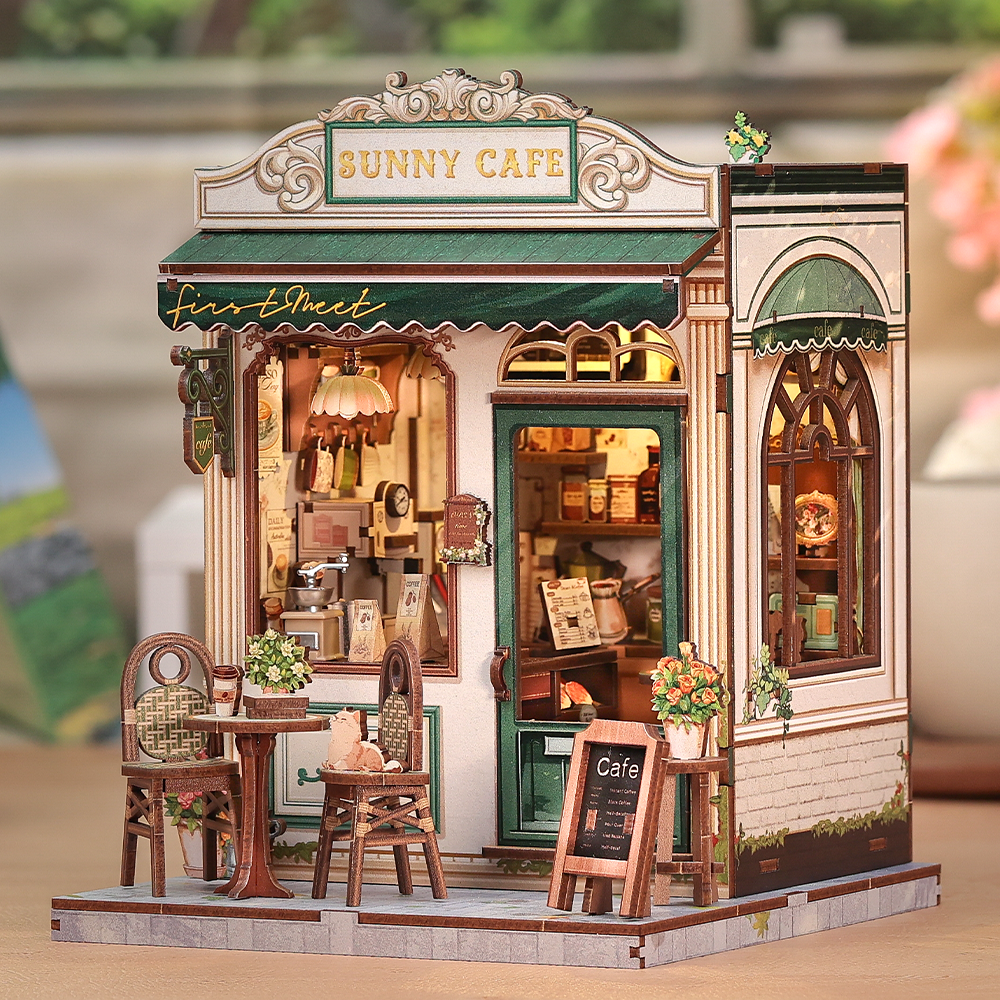 Sunny Cafe Miniature Dollhouse Kit by Wizardi F07M5-81-CWGC208