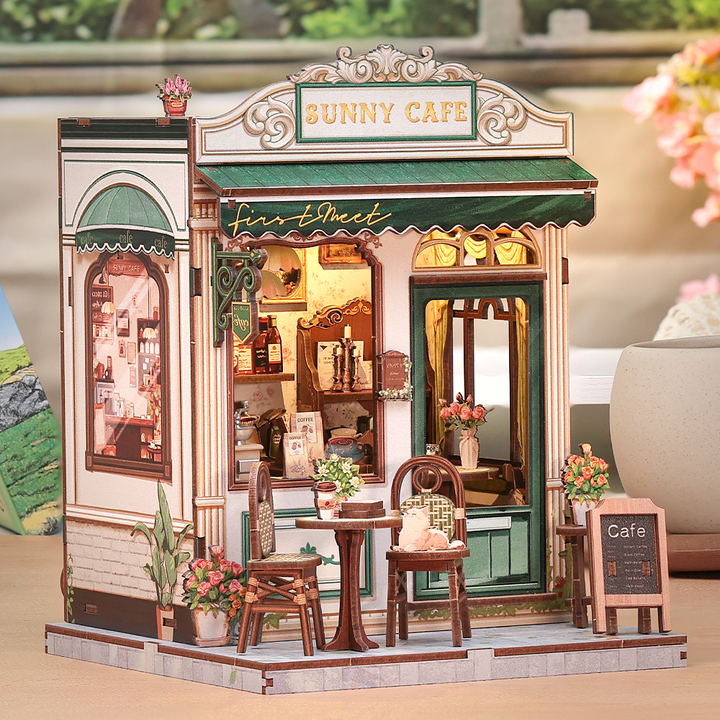 Sunny Cafe Miniature Dollhouse Kit by Wizardi F07M5-81-CWGC208