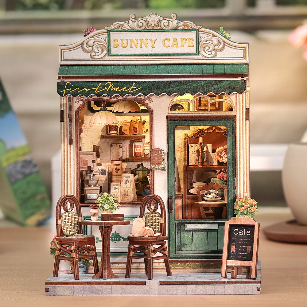 Sunny Cafe Miniature Dollhouse Kit by Wizardi F07M5-81-CWGC208