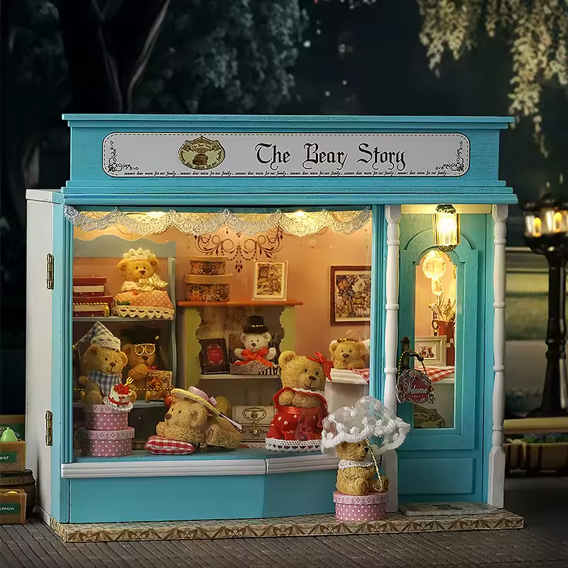 Little Bear Story Dollhouse Kit - Miniature Wizardi Roombox Kit with LED Light F07M51-65-F-016-A