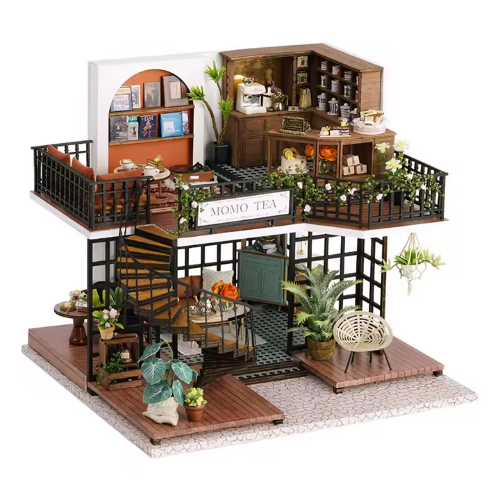 Forest Teashop Dollhouse Kit - Miniature Wizardi Roombox Kit with LED Light F07M51-68-LV-001-A