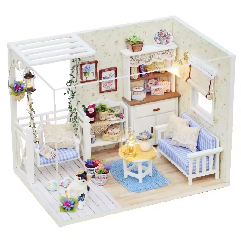Kitten Diary Dollhouse Kit - Miniature Wizardi Roombox Kit with LED Light F07M51-70-3013