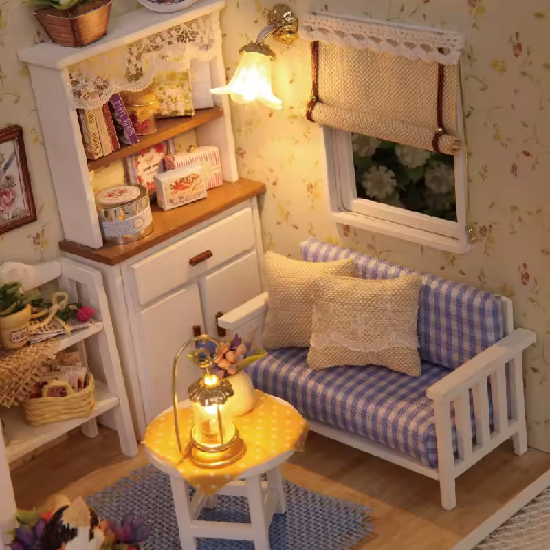 Kitten Diary Dollhouse Kit - Miniature Wizardi Roombox Kit with LED Light F07M51-70-3013