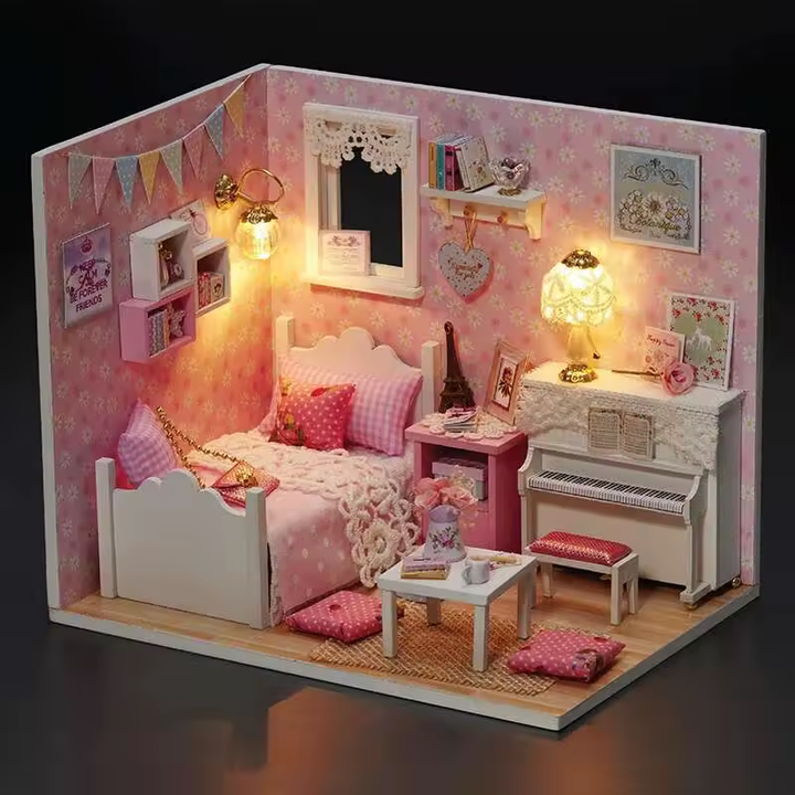 Sunshine Princess Dollhouse Kit - Miniature Wizardi Roombox Kit with LED Light F07M51-71-3015