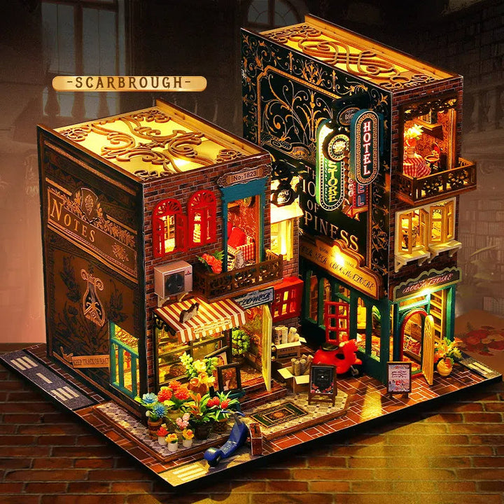 Hotel Scarborough Dollhouse Kit - Miniature Wizardi Roombox Kit with LED Light F07M51-73-ES009-A