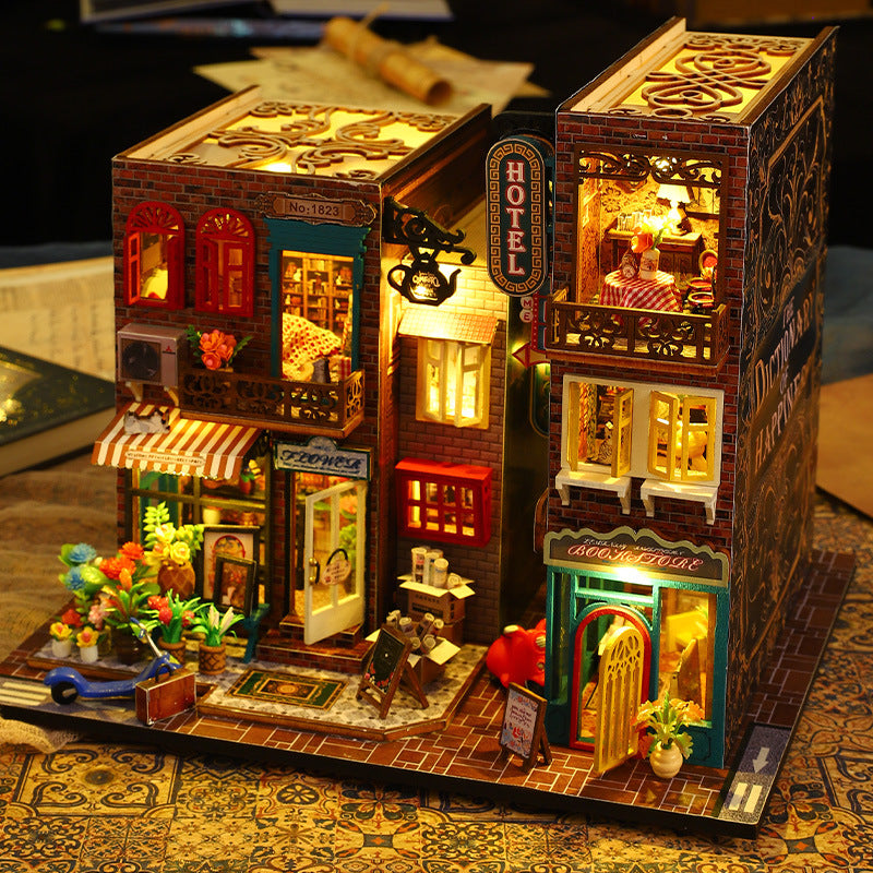 Hotel Scarborough Dollhouse Kit - Miniature Wizardi Roombox Kit with LED Light F07M51-73-ES009-A