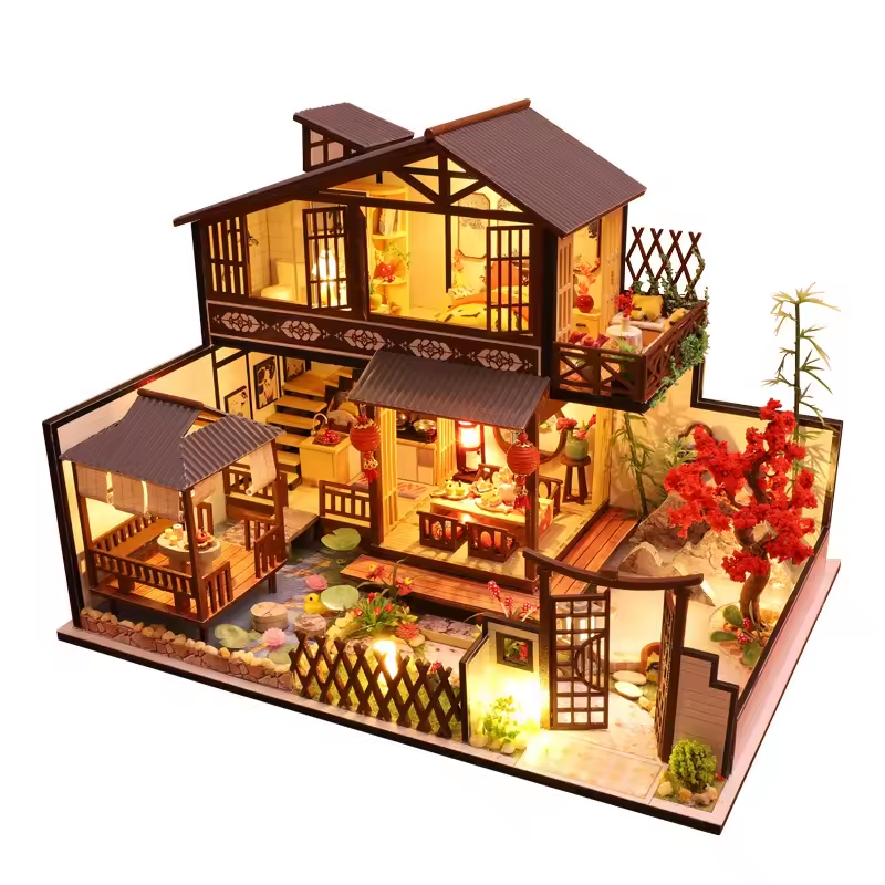 Japanese House Dollhouse Kit - Miniature Wizardi Roombox Kit with LED Light F07M51-78-P002-A