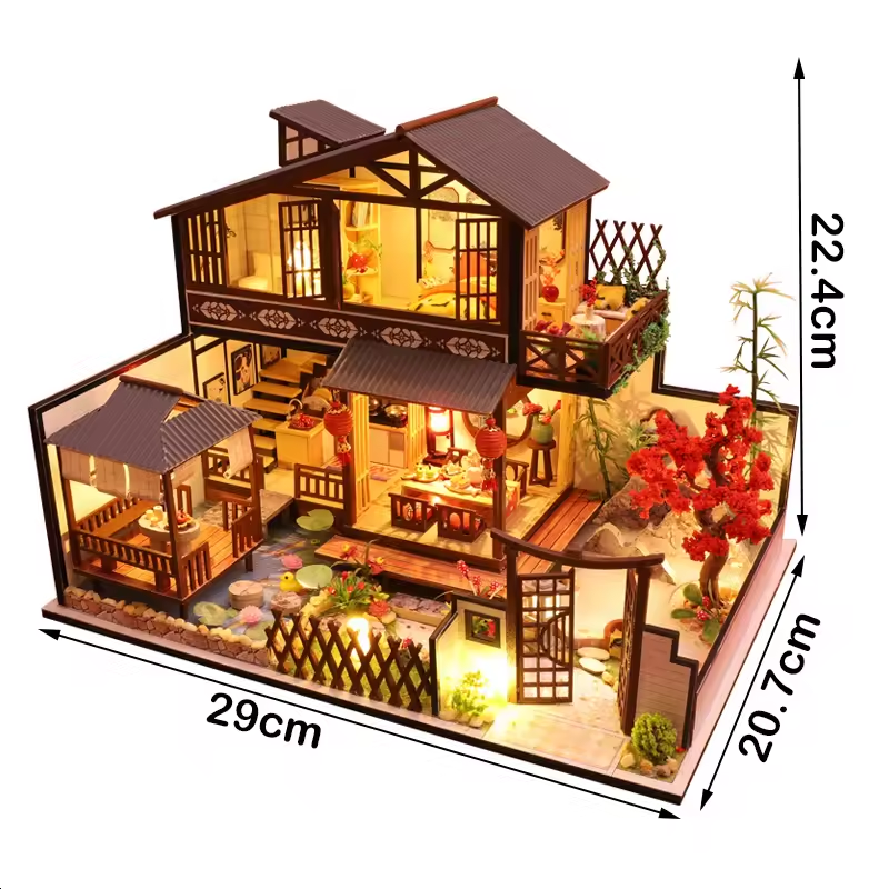 Japanese House Dollhouse Kit - Miniature Wizardi Roombox Kit with LED Light F07M51-78-P002-A