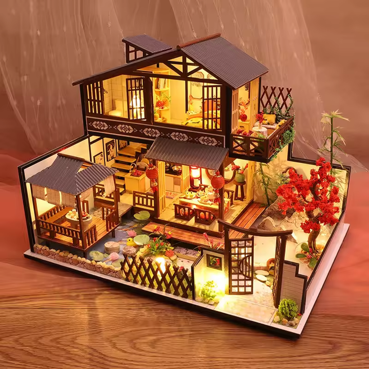 Japanese House Dollhouse Kit - Miniature Wizardi Roombox Kit with LED Light F07M51-78-P002-A