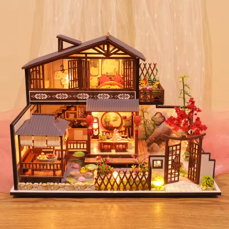 Japanese House Dollhouse Kit - Miniature Wizardi Roombox Kit with LED Light F07M51-78-P002-A