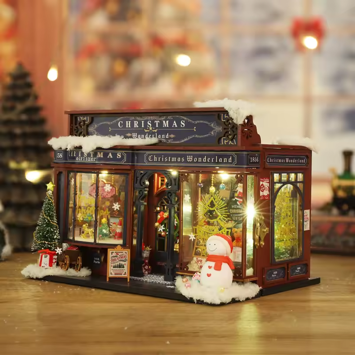 Christmas Wonderland Dollhouse Kit - Miniature Wizardi Roombox Kit with LED Light F07M51-79-ET001