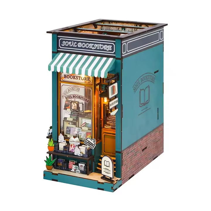 Soul Bookstore Dollhouse Kit - Miniature Wizardi Roombox Kit with LED Light F07M51-80-M2314