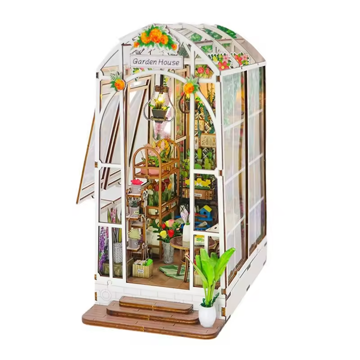 Garden House Dollhouse Kit - Miniature Wizardi Roombox Kit with LED Light F07M51-81-M2313