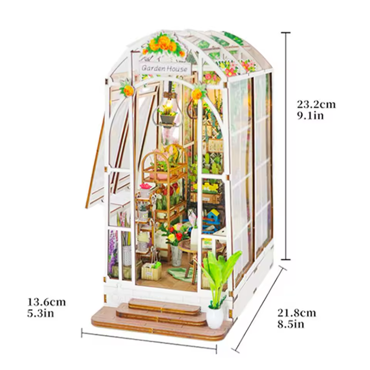 Garden House Dollhouse Kit - Miniature Wizardi Roombox Kit with LED Light F07M51-81-M2313