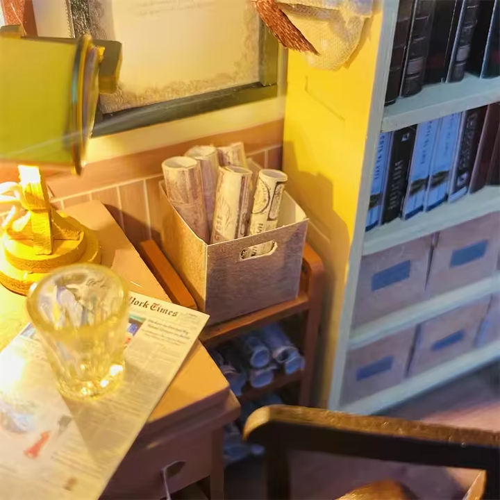 Detective Lodge Dollhouse Kit - Miniature Wizardi Roombox Kit with LED Light F07M51-82-PC2308