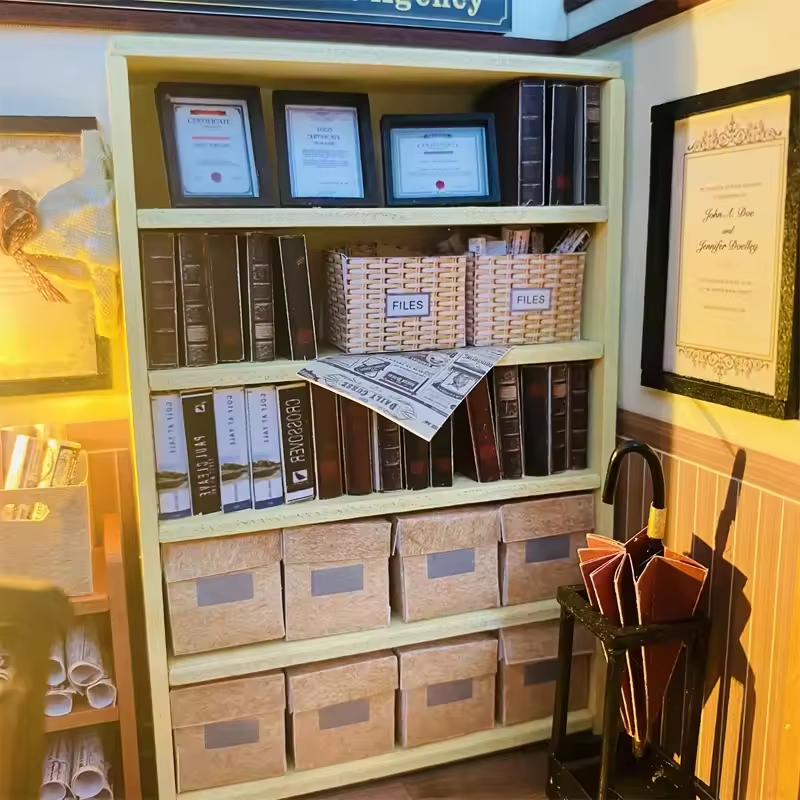 Detective Lodge Dollhouse Kit - Miniature Wizardi Roombox Kit with LED Light F07M51-82-PC2308