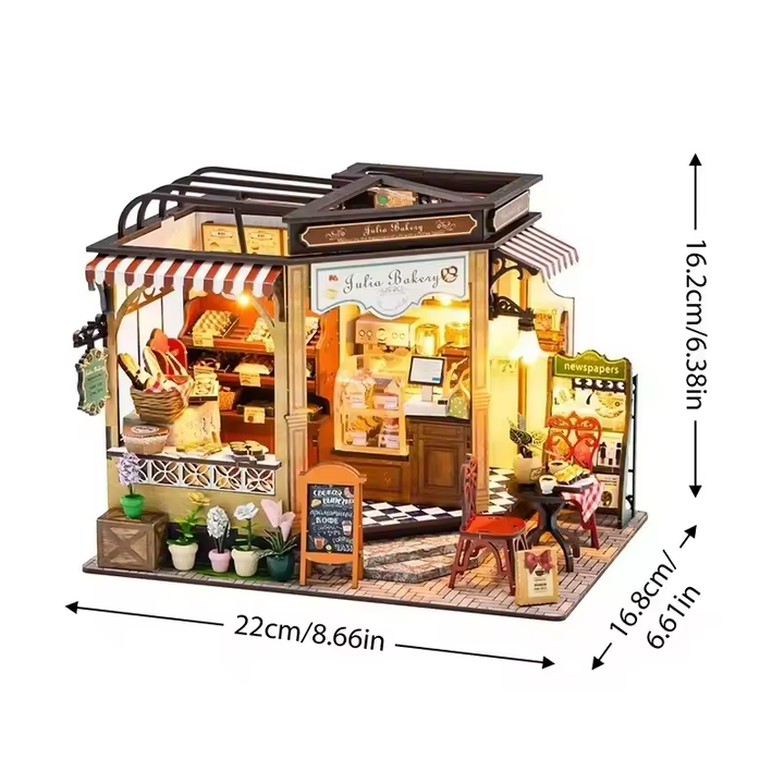 Julie Bakery Dollhouse Kit - Miniature Wizardi Roombox Kit with LED Light F07M51-85-M2422