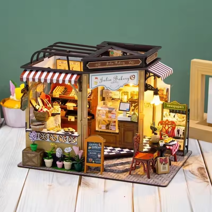 Julie Bakery Dollhouse Kit - Miniature Wizardi Roombox Kit with LED Light F07M51-85-M2422