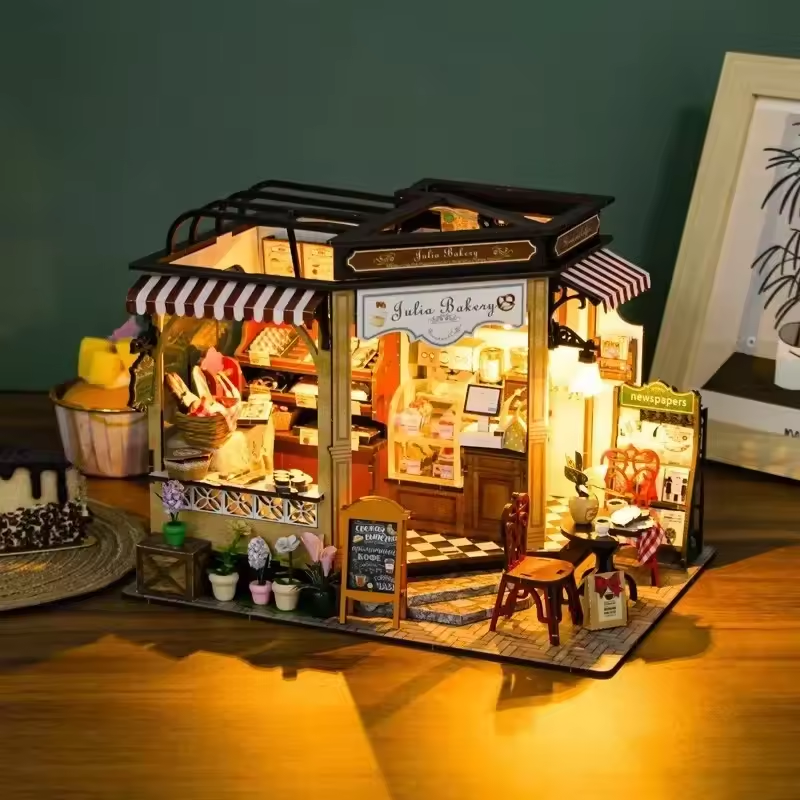 Julie Bakery Dollhouse Kit - Miniature Wizardi Roombox Kit with LED Light F07M51-85-M2422