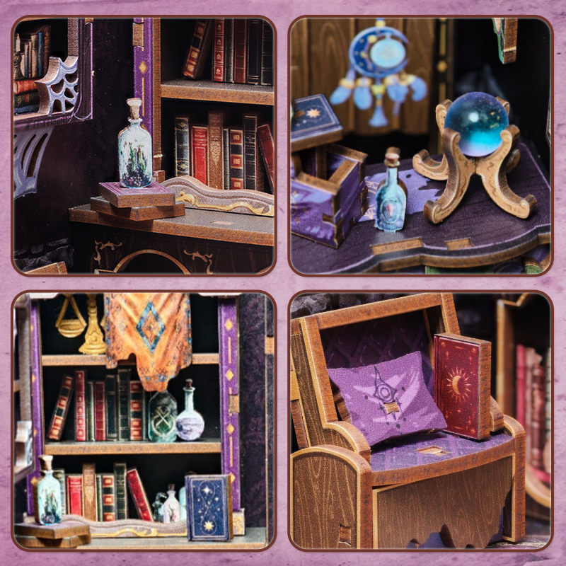 The Astrology Bookshop Dollhouse Kit - Miniature Wizardi Roombox Kit with LED Light F07M51-87-CWGC202