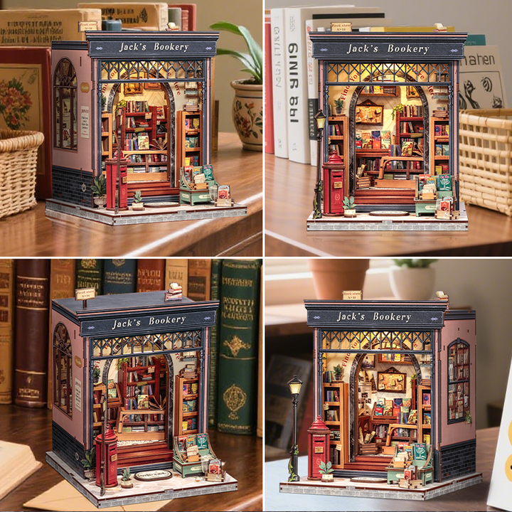 Jack's Bookery Dollhouse Kit - Miniature Wizardi Roombox Kit with LED Light F07M51-91-CWGC209